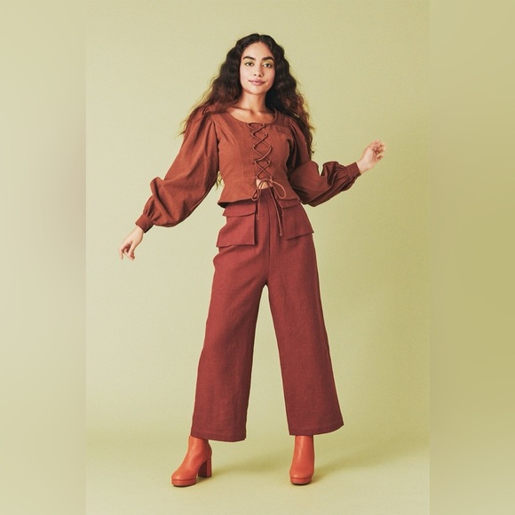 Samantha Pleet Rust Wide-Leg Linen Pants size 10 - Picture 1 of 8